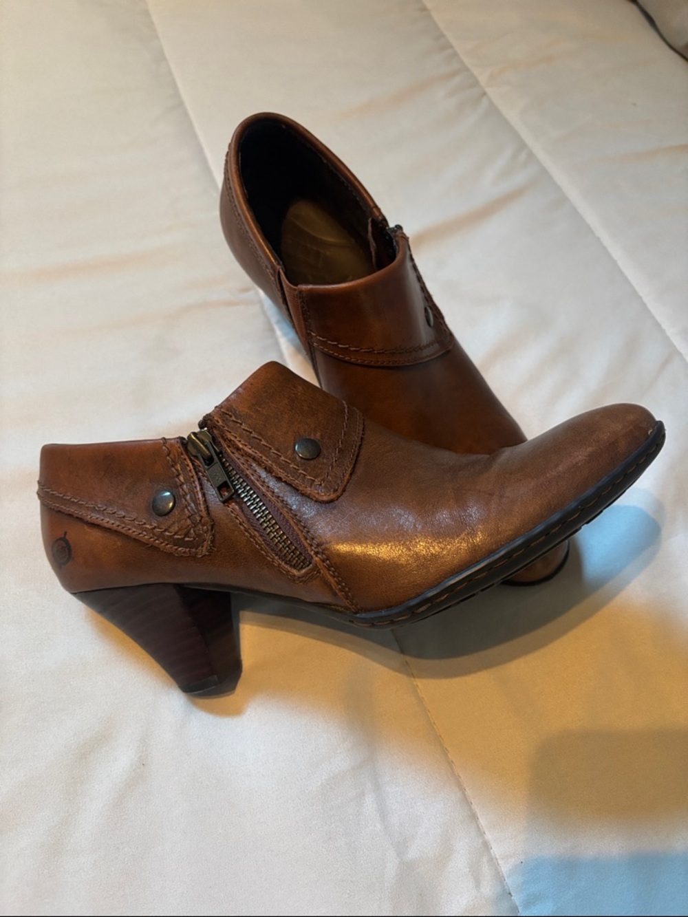 Women’s Brown Leather Low Heel Ankle Shoes